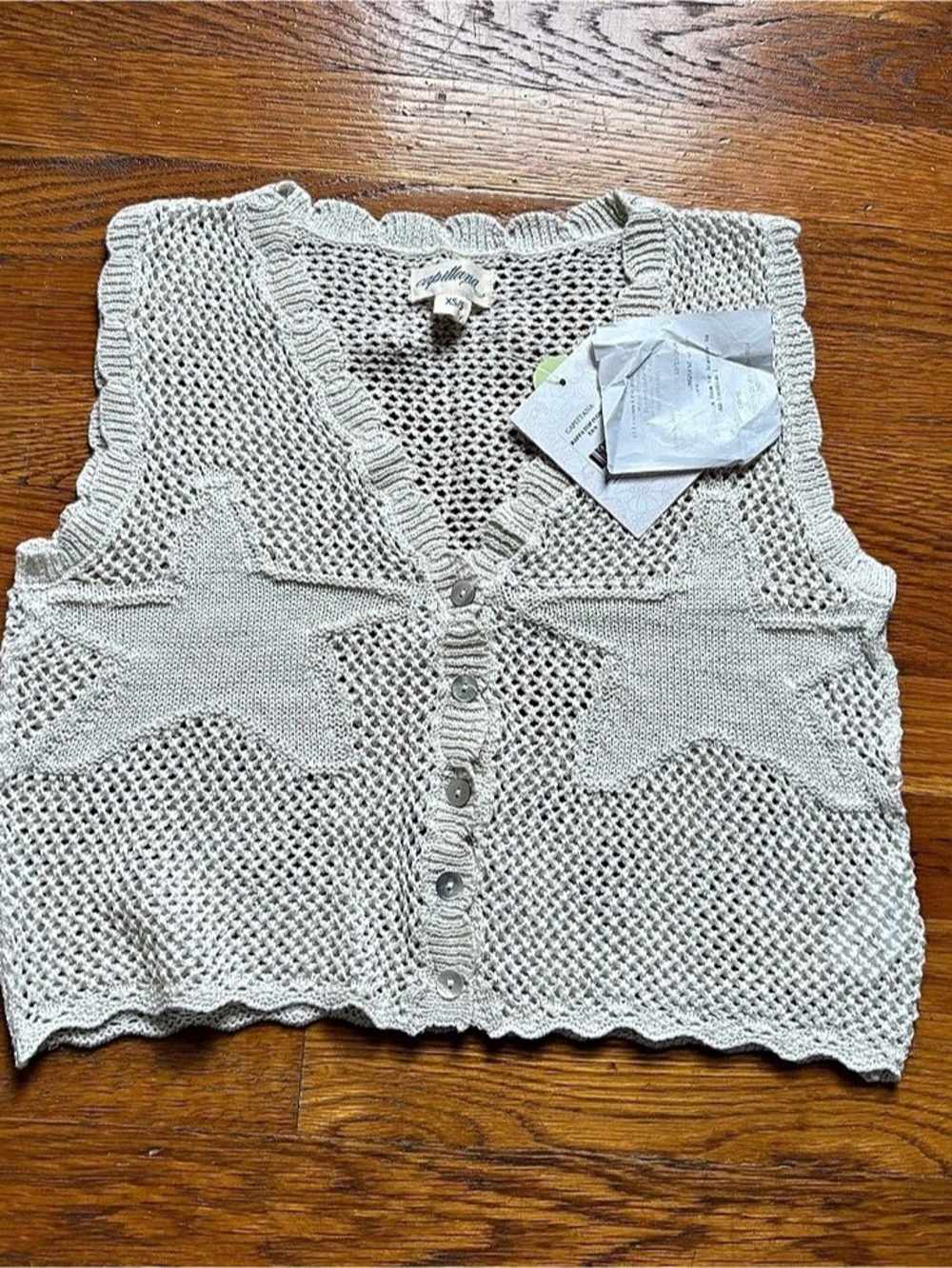 Capittana Raffa Top Crochet Button Front Vest Cream XS/S NWT
